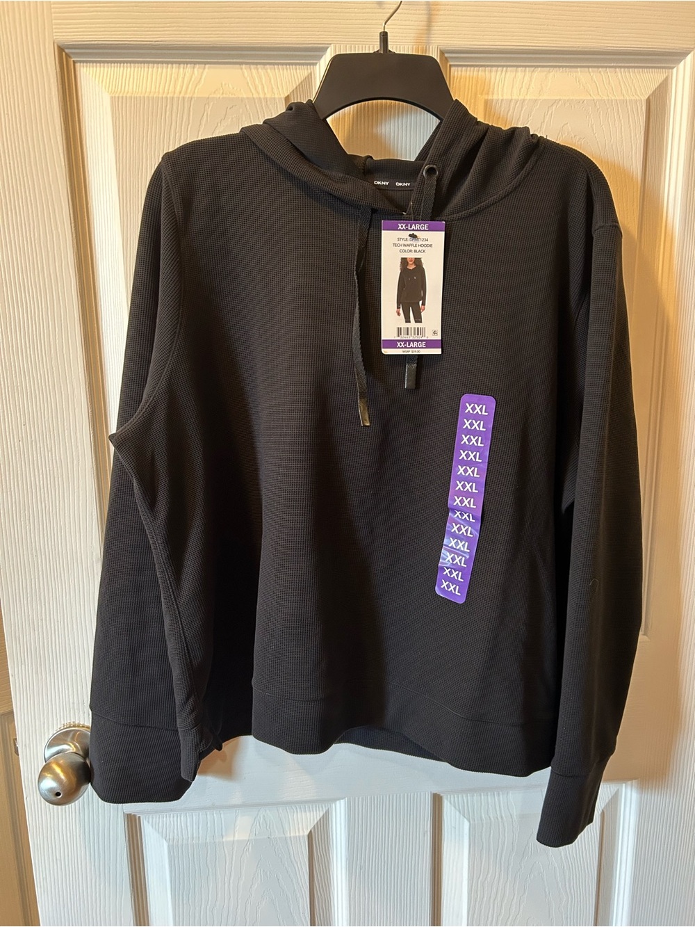 DKNY Size XXL Women’s Black Waffle Knit Hoodie Long Sleeves NWT